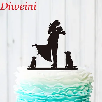 

Bride and Groom Cake Topper Dog, Black Acrylic Wedding Cake Topper, Personalized Silhouette Couple Cake Decoration With Pets