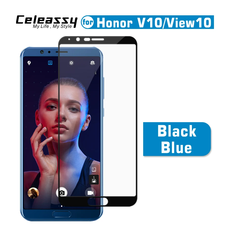 Оригинальное закаленное стекло 2 5D 9H черного и синего цвета для Huawei Honor V10 View10 View 10