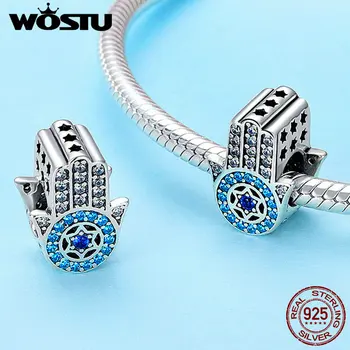 

WOSTU 2020 Hot Trendy 925 Sterling Silver Vintage Hand Of Fatima Hamsa Charm fit Original DIY Bead Bracelet Jewelry Gift BKC721