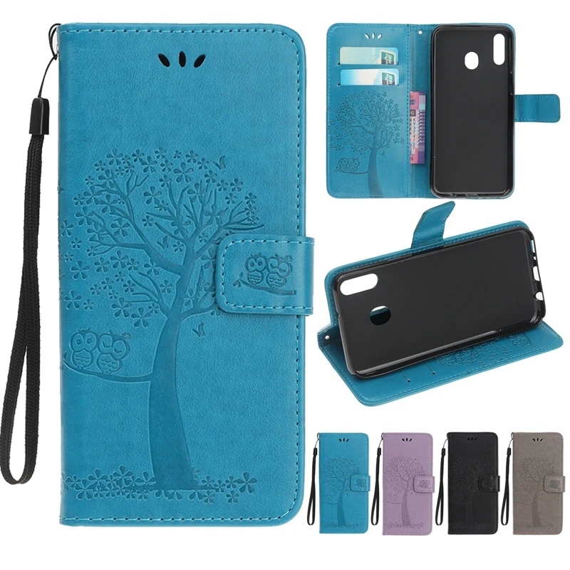 

M30 case for etui Samsung M30 Case Cartoon Owl Tree flip PU Leather Cover on for Funda Samsung Galaxy M30 Wallet Phone Cases