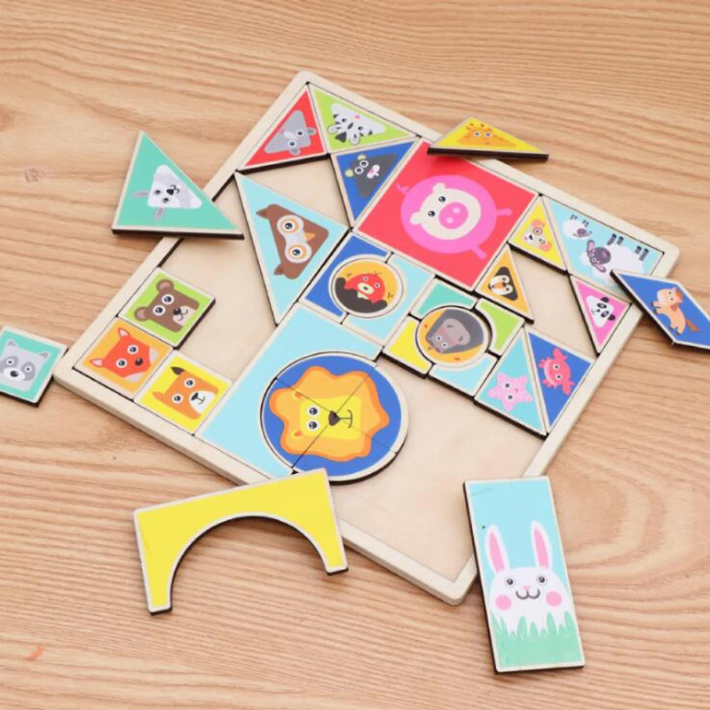 1Set Baby Early Learning Toys Cartoon Animal Shape Matching Cognitive Game Popular Wooden Puzzle Toy