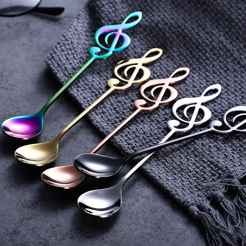 

5 pcs/lot Stainless Steel Spoon Coffee decorative teaspoons music spoon stainless steel dessert spoons