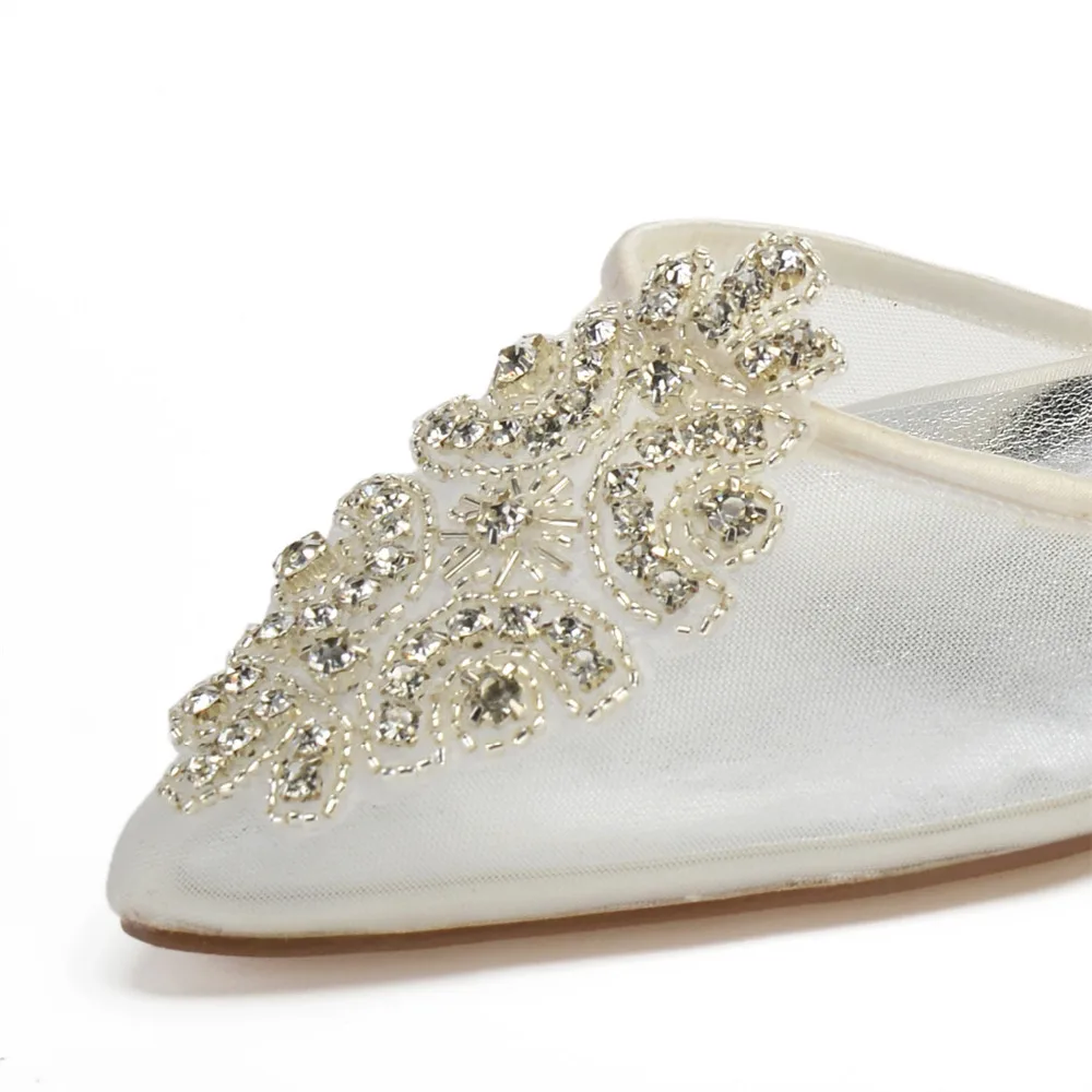Ivory Alla white Creativesugar Scarpe Caviglia Mesh A Cinturino Da Con Il Elegante Mesh Punta Attraverso Donna Pompe Maglia Cristallo Del Vedere Applique Merletto Di Sposa YIvbfg76y