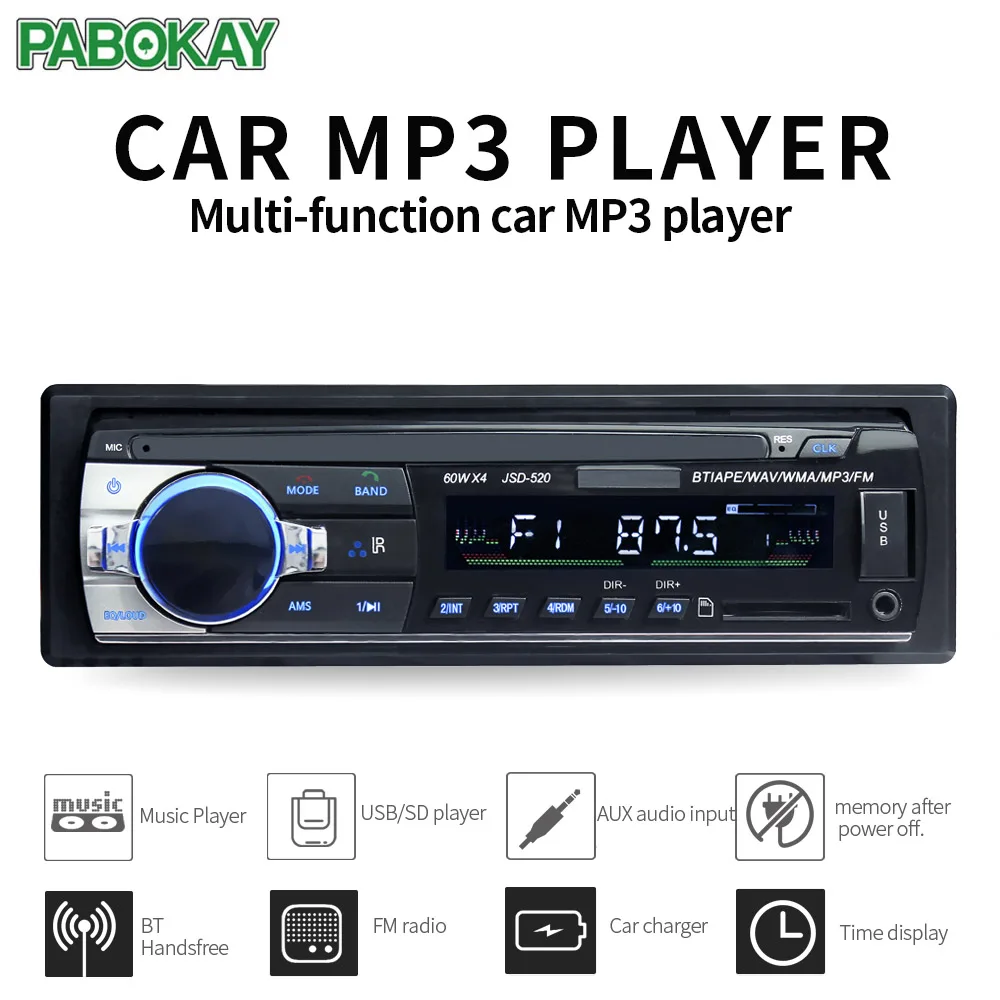 Автомагнитола JSD520 Bluetooth 12 В FM Aux вход поддержка Mp3/MP4 USB MMC WMA AUX TF радио плеер 1