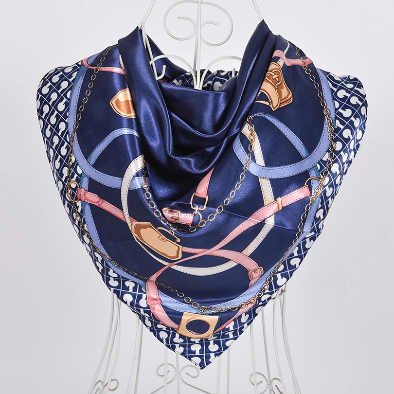 [BYSIFA] Muslim Women Head Neck Scarf Shawl 2017 Trendy Chinese Silk Square Satin Scarf 90*90cm Pink Coffee Roses Scarves Wraps 5