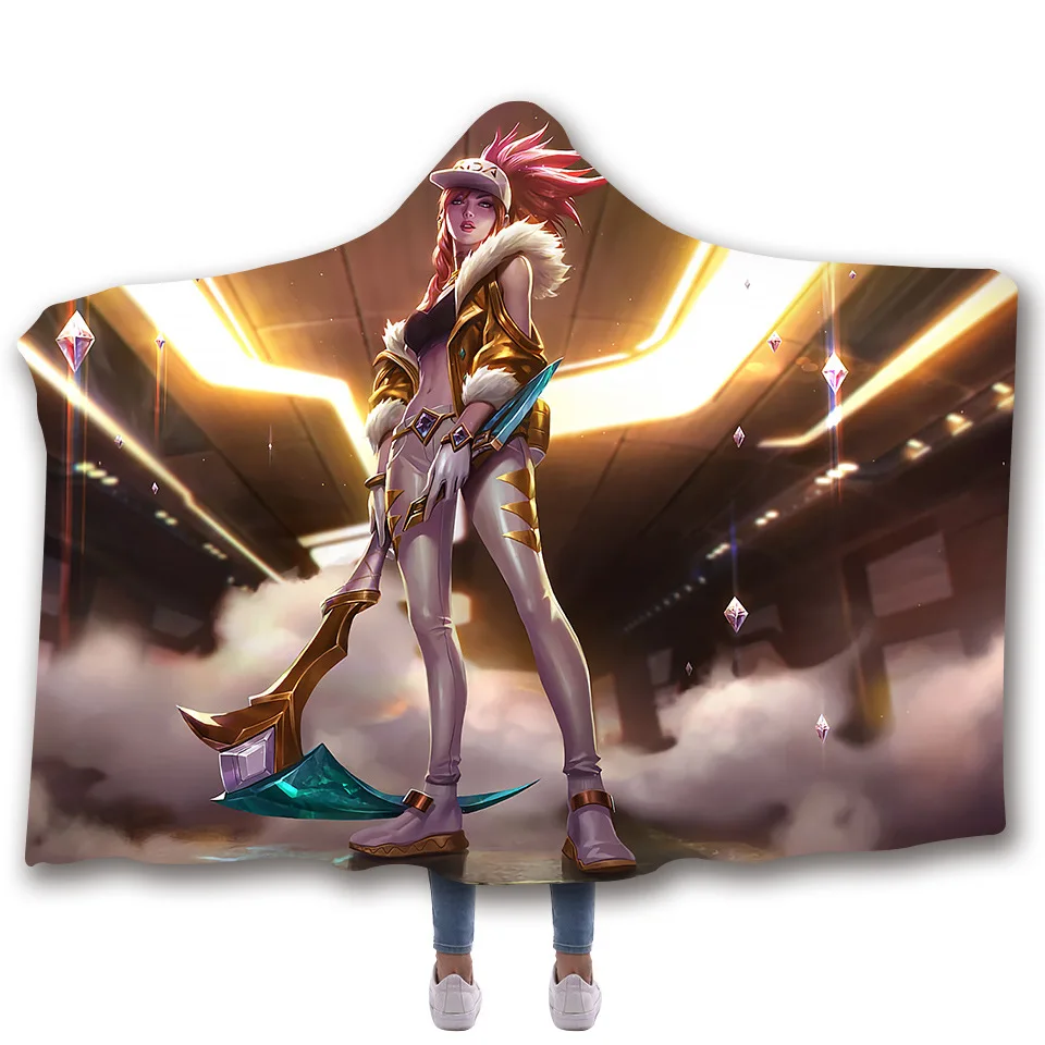 Game LOL Group KDA Customizable Hooded Blanket for Adult Sherpa Fleece Wearable Throw Microfiber For Sofa Bedding | Дом и сад
