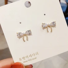 Изысканные кубический циркон в форме банта серьги золотистого цвета циркон, мозаика серьги-гвоздики Для женщин серьги-гвоздики для девочек ювелирные изделия