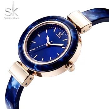 

SK Women Watches Bangles Fashion Wristwatch Charming Chain Style Watch SHENGKE Women Creative Unique Women Dress Watch 2019