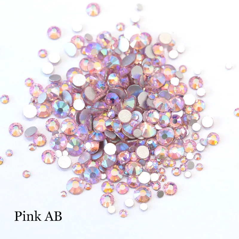 1000 шт./пакет разных размеров с украшением в виде кристаллов AB Цвета не требуют горячей фиксации Стразы с плоской задней Красный AB блестящие стразы для украшения ногтей, B1010 - Цвет: Pink-AB