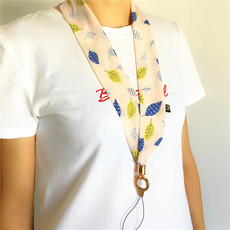 Модный шифоновый ремешок с листьями, широкий шейный ремешок для ключей, ID карт, для спортзала, для мобильного телефона, USB держатель для бейджа, сделай сам, веревочный слинг