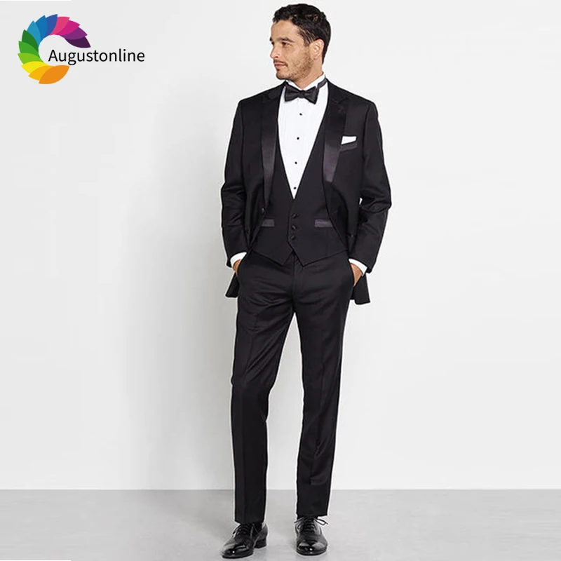 Black Men Suits Wedding Tuxedos Business Prom Suits Groom Wear 3 Pieces (Jacket+Pants+Vest) Slim Fit Costume Homme Blazer