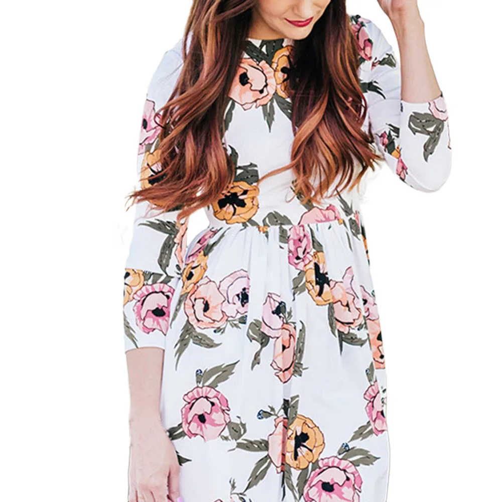 

JAYCOSIN Women Boho Tunic Dress Ethnic Front Vintage Floral Print Summer Dress 3/4 Sleeves Beach Loose Dress Drop shipping Z0402