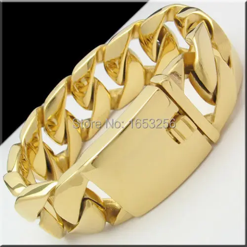 

Choose Lenght 8.66'/9.2'' GOLD 316L STAINLESS STEEL HEAVY MEN`S CUBAN CURB LINK BRACELET HUGE 32MM WIDE