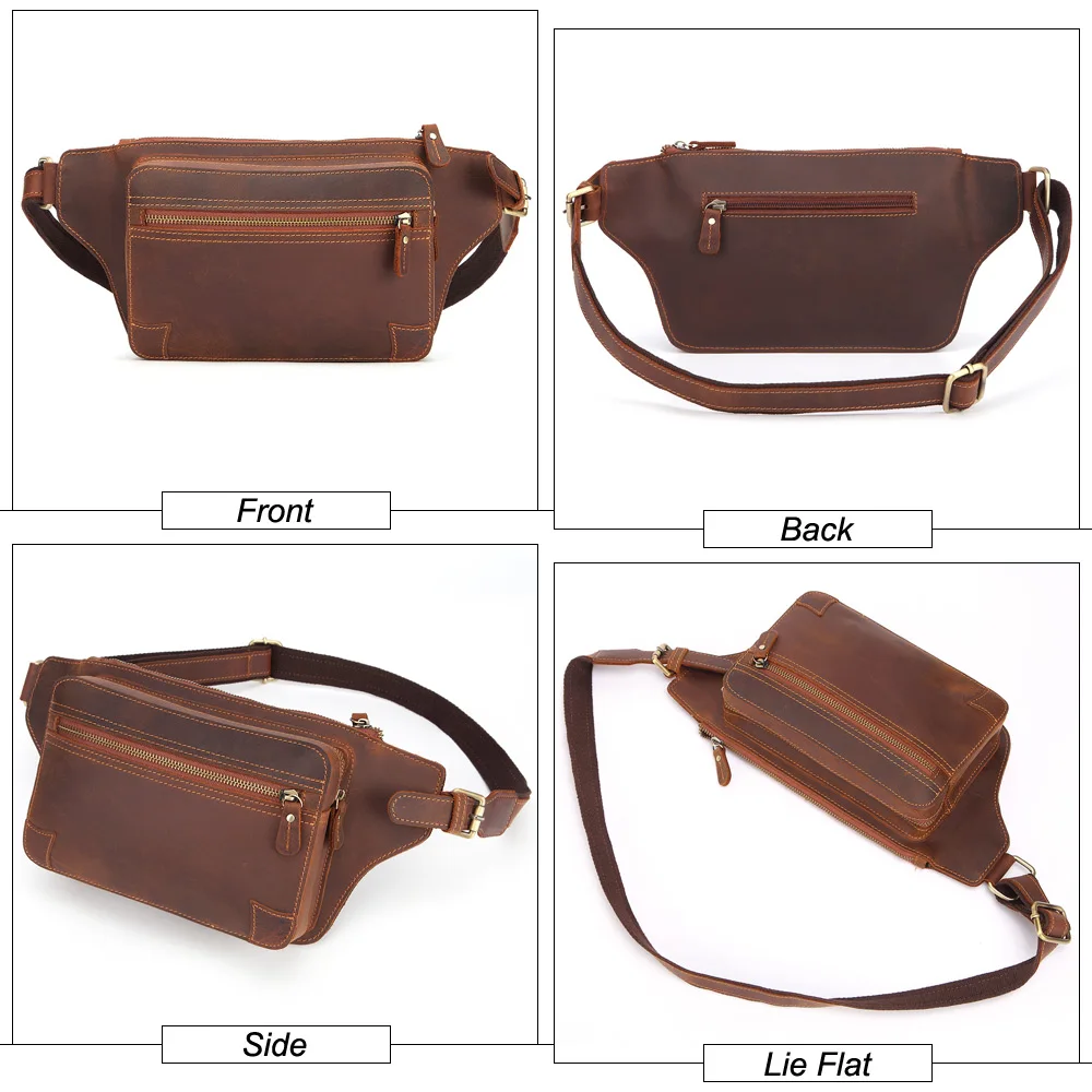 MISFITS, Мужская поясная сумка, бренд, натуральная кожа, Фанни-пакеты для телефона, сумка, Повседневная нагрудная сумка, многофункциональная мужская сумка-мессенджер - Цвет: Коричневый