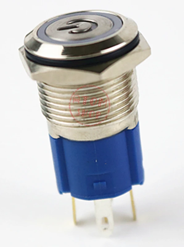1 шт. металлический кнопочный переключатель с подсветкой 16 мм с плоской головкой, саморегулируемая кнопка сброса, водонепроницаемый красный, зеленый, белый, синий, этикетка питания