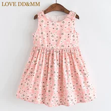 Платья для девочек с надписью «LOVE DD& MM» Новинка года, летняя детская одежда милое платье-майка без рукавов с цветочным принтом и круглым вырезом и бантом для девочек