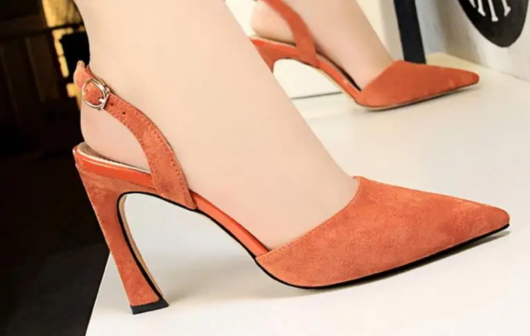 

2018 Ankle Strap Heels Women Sandals Summer Shoes lady pointed Toe thin High Heels stain Party Dress pumps plus Size 34-43