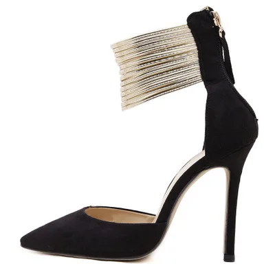 

2015 sexy brand new designer fashoin women pointy toe faux suede ankle strap strappy cut out stilettos sandals pumps party shoes