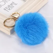 Porte-clés en cuir véritable de 8cm en peluche, boule de fourrure de Lapin, pendentif de sac pour voiture