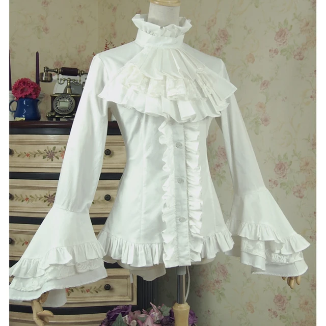 Spring Women White Shirt Vintage Victorian Bandage Shirt Ladies Gothic  Swallowtail Blouse Lolita Costume - Blouses & Shirts - AliExpress