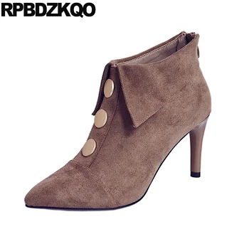 

Suede High Heel Autumn Booties Designer Shoes Women Luxury 2018 Metal Short Size 4 Sexy Stiletto Fall Pointed Toe Boots Brand