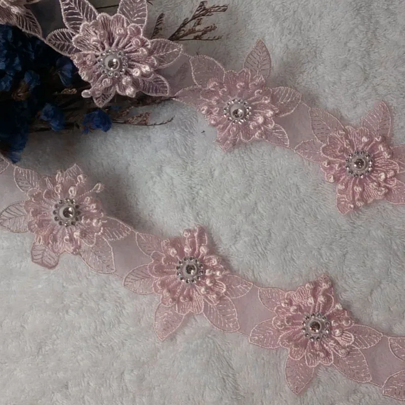 10x розовый 6,5x6,5 см 3D хлопок жемчуг цветок вышитые кружева отделка Лента ткань ручной работы DIY свадебное платье швейные принадлежности ремесло