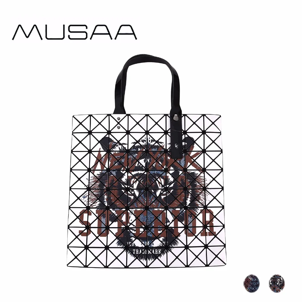 

MUSAA PU Leather Printing Diamond Folding Handbags for Women High Capacity DIY multi-function free to fold Shopping shoulder Bag