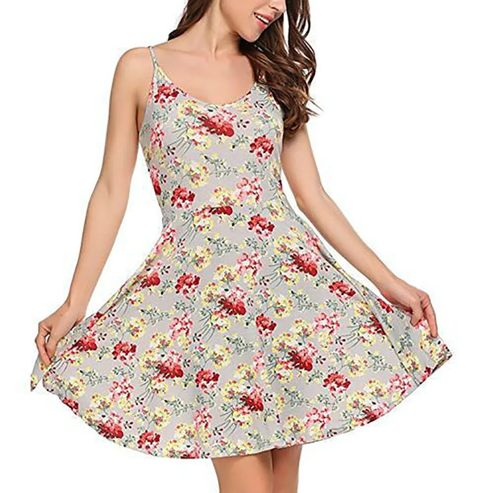 

2019 Women Summer Sleeveless Floral Print Dress O Neck Vintage Slim Bodycon Dress Sexy Dresses Above Knee Length Party Vestidos