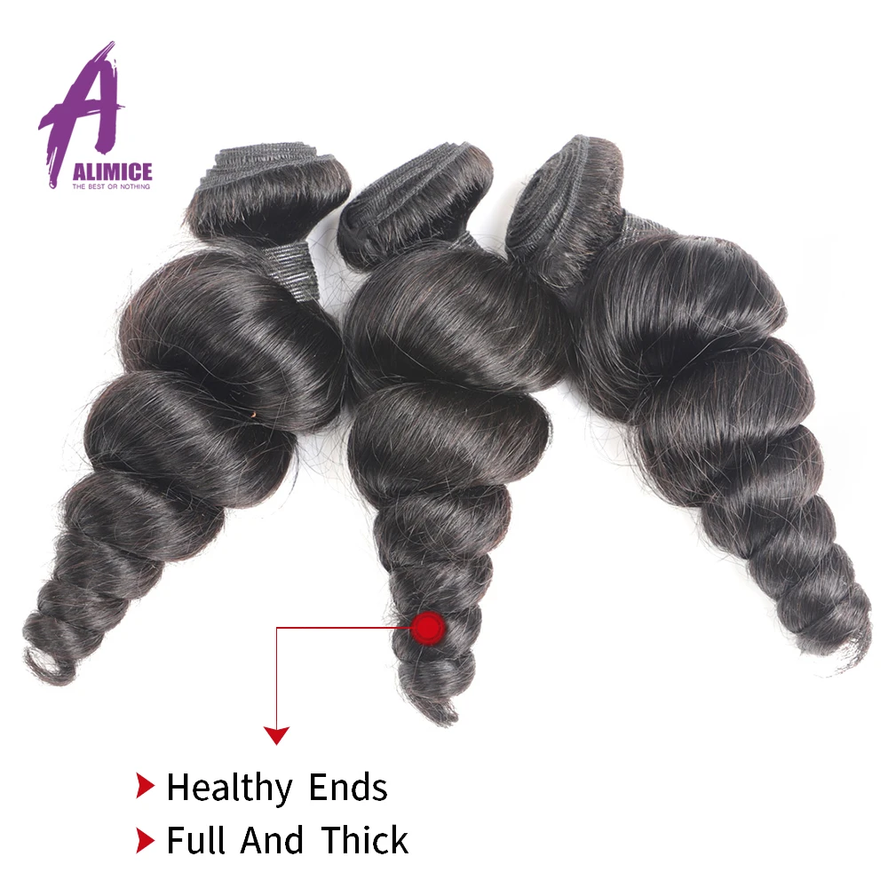 FREE FRONTAL Alimice Peruvian Loose Wave Hair Bundles 3 PieceLot Peruvian Hair Weave Bundles Remy Human Hair Extensions 8-28  (2)