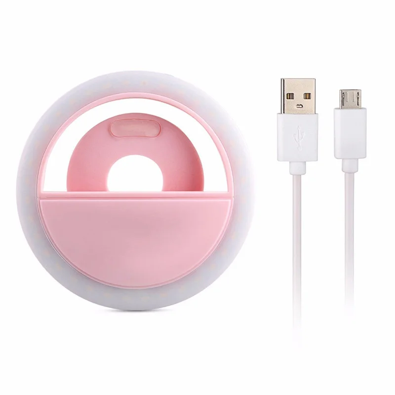 Светодиодный селфи кольцо свет, usb-зарядка Портативный флэш-светодиодный Камера телефон фотографии освещения повышения Заполните свет для iPhone смартфона - Цвет: Розовый