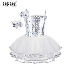 Детское балетное платье для девочек; Одежда для танцев; костюм с блестками; современная одежда для джазовых танцев; Сетчатое платье с заколкой для волос