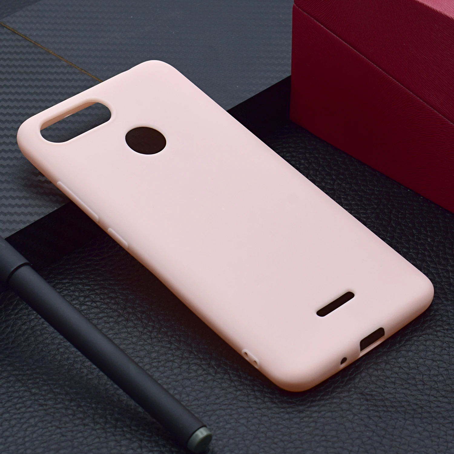 Однотонный чехол Sunjolly для Redmi 6 мягкий силиконовый из ТПУ розового и синего цвета