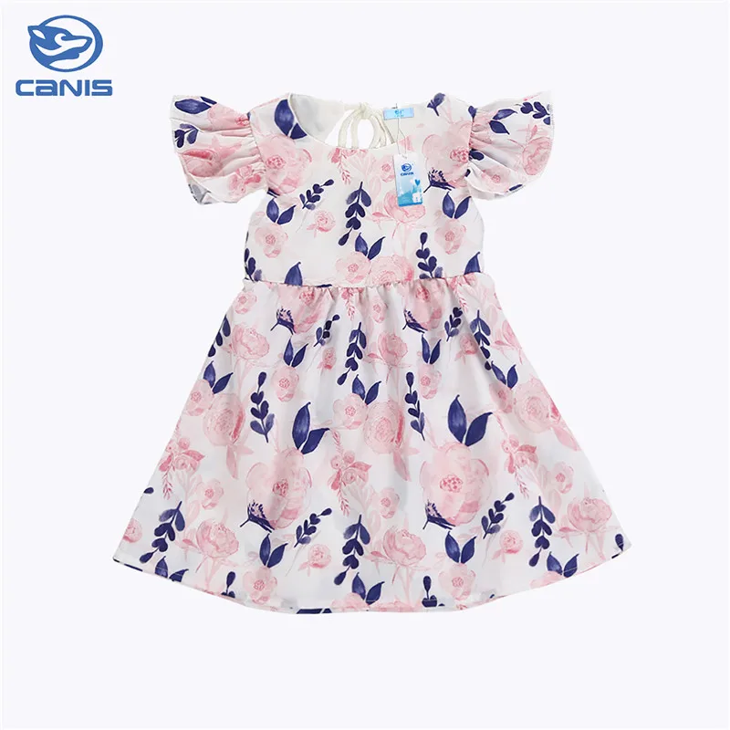 

Sweet Newborn Kids Toddler Baby Girls Ruffle Sleeve Party Floral Backless Dress Princess Pageant Wedding Tutu Flower Dress 0-24M