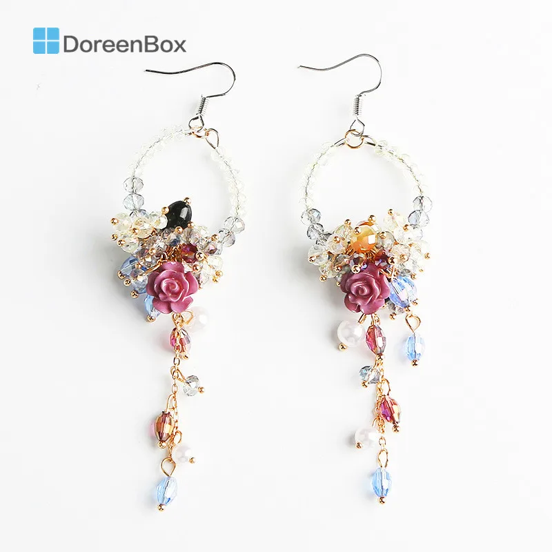 Doreen Box сплав цветные модные серьги цвет красного вина цветок разноцветные стразы