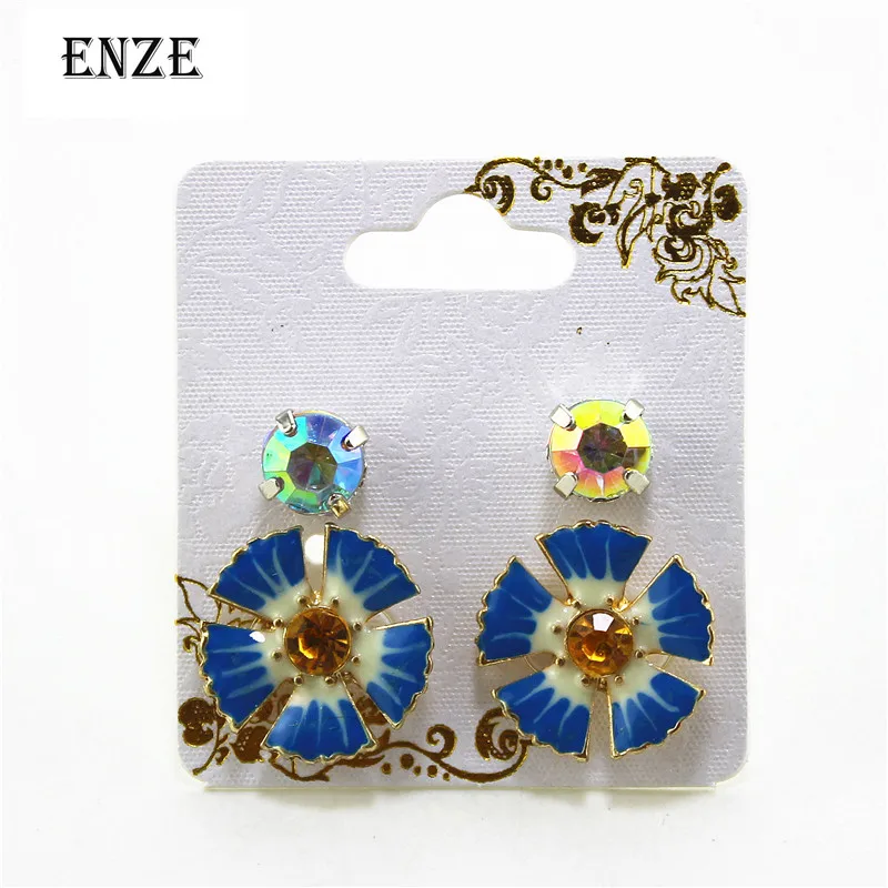 

ENZE fashion ladies new 2 piece set mixed earrings plant flowers blue girl exquisite accessories jewelry wholesale
