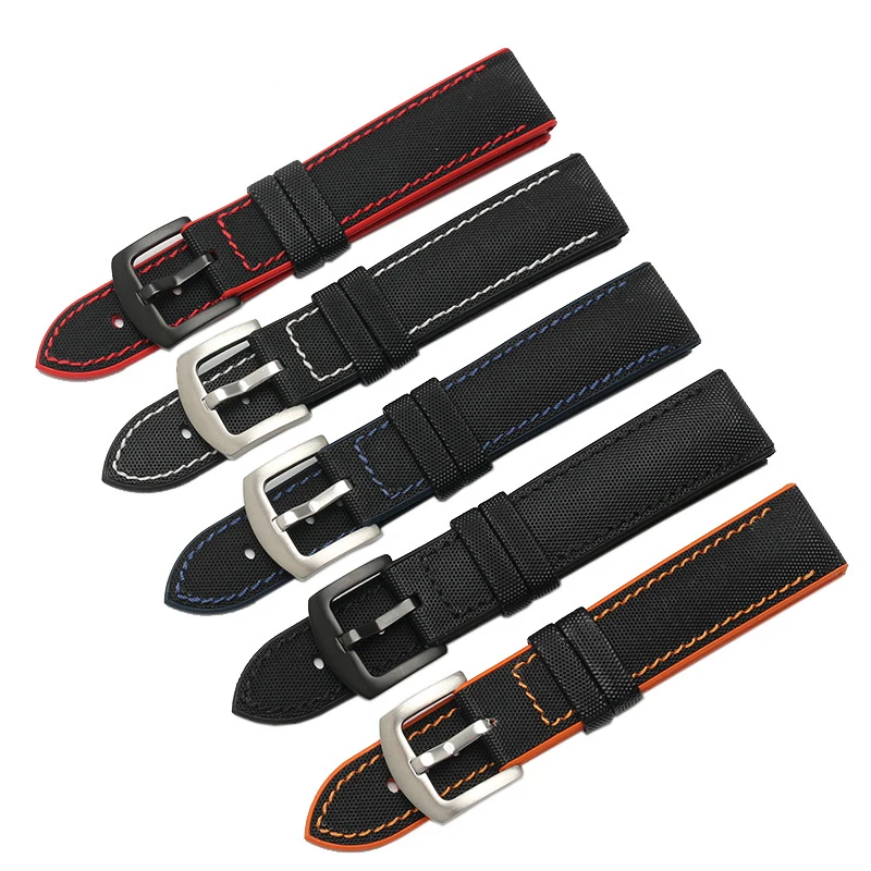 New High quality watchband Nylon+Rubber bottom strap 18mm 20mm 22mm 24mm watch General style black bracelet for men bussiness