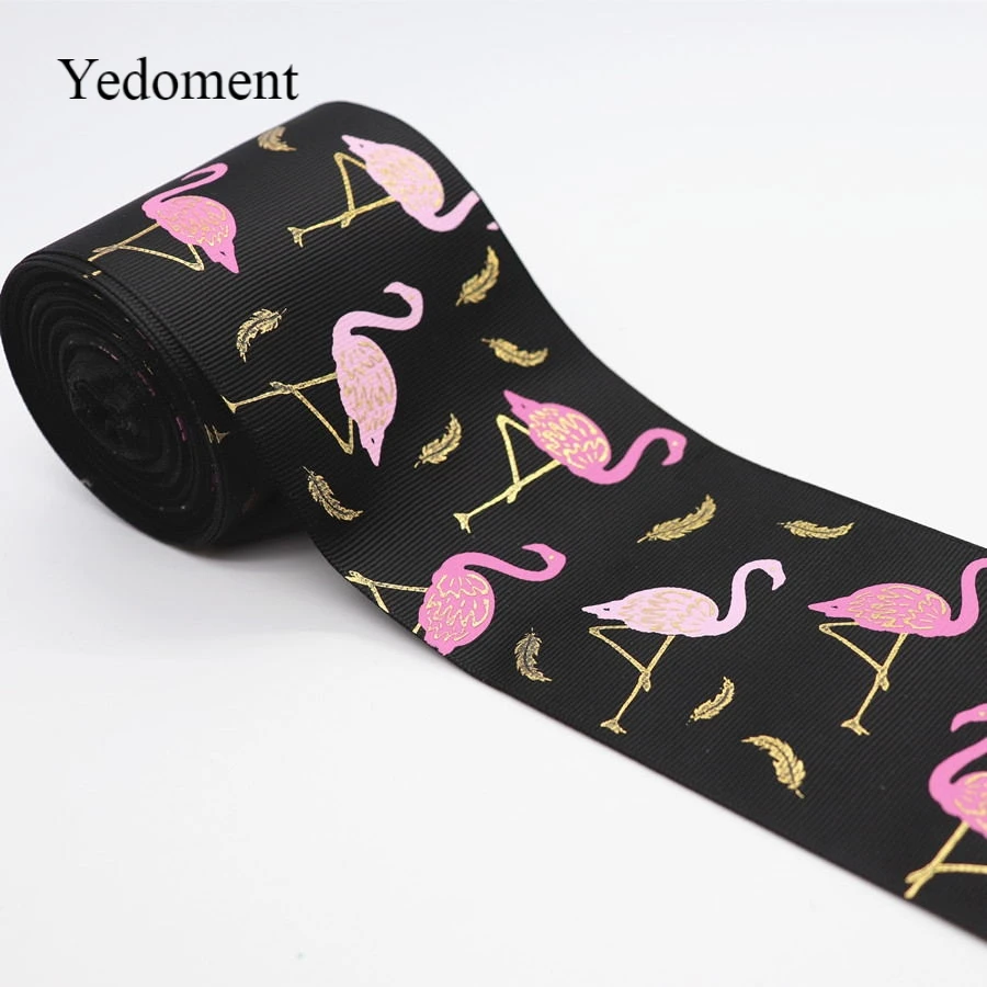 

10 Yards 3" 75MM Grosgrain Ribbon Gold foil Flamingo Printed Ribbon For Hair Bows DIY Crafts Handmade Accessories M19051603