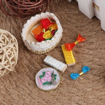 

1/12 Dollhouse Miniature Accessories Mini Embroidery Tools Set Simulation Sewing Scissors Thread Model Toys for Doll House Decor