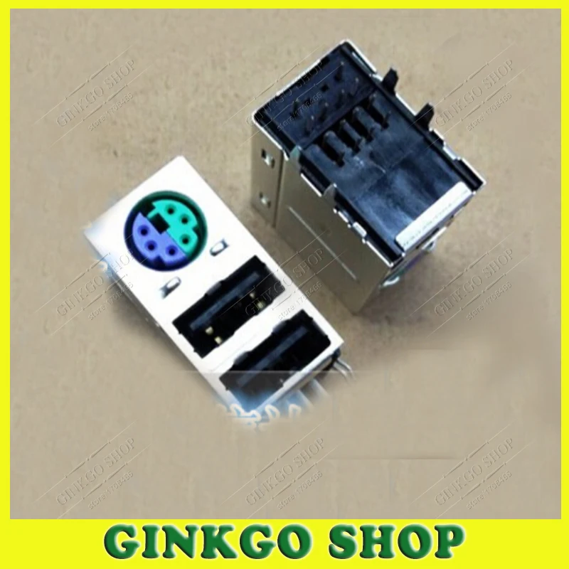 10pcs/lot Dual USB +PS2 Mouse Jack 6PIN PS2 Keyboard / mouse socket