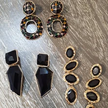 Miwens Za, полностью черные, металлические, Кристальные, акриловые, висячие серьги, для девушек, для девушек, ручной работы, вечерние, массивные ювелирные аксессуары A568