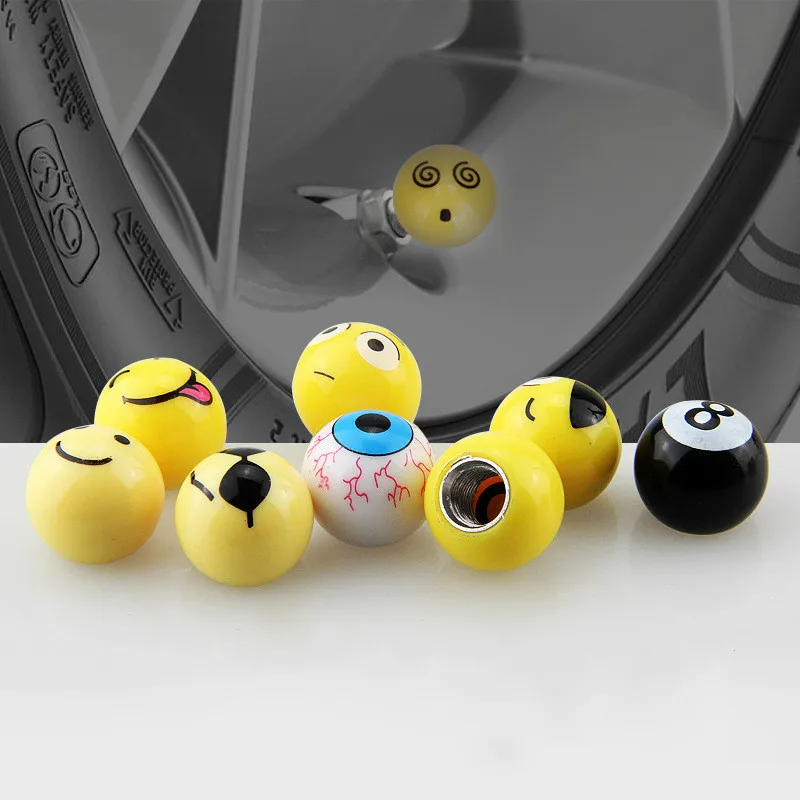 

4 Pcs/Lot Car Tire Air Valve Cap Tyres Wheel Dust Stems Smile Face Caps Bolt Auto Truck Motorcycle Bicycle Car Styling Cartoon