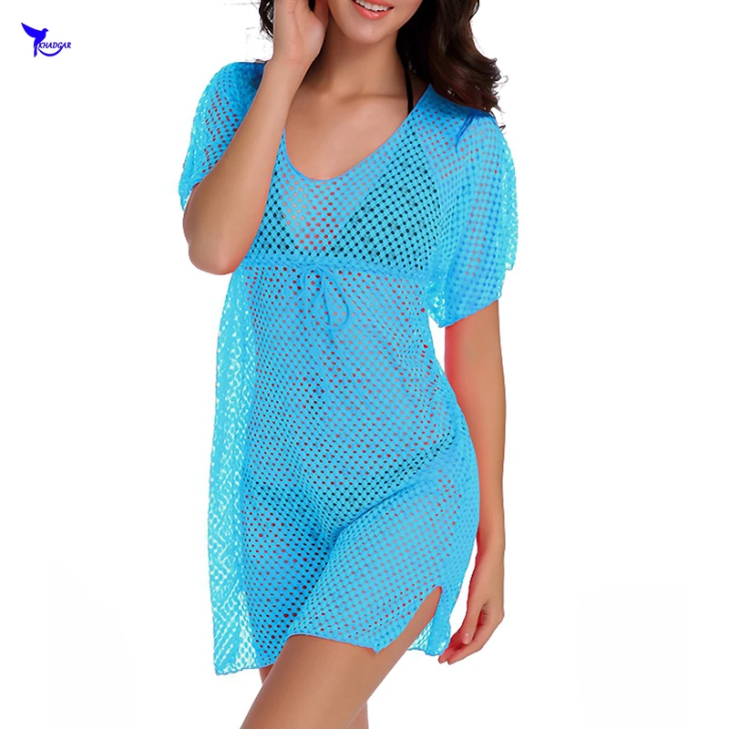 

Transparent Fishnet Crochet Mesh 2021 Beach Dress Tunics Sexy Women Bikini Cover Ups Swimwear Summer Swimsuit Bathingsuit Covers