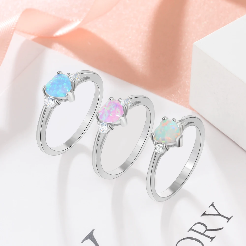 Классические 925 Пробы Кольца с вечным сердцем, серебряные кольца для женщин, голубое розовое кольцо с белым опалом, Женское Обручальное кольцо на палец(Lam Hub Fong