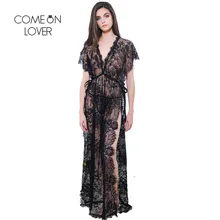 Comeonlover женские халаты с Боковым Разрезом, пижамы с коротким рукавом, кружевное нижнее белье, платье, Длинные платья длиной до лодыжки для женщин, Dormir RT80262