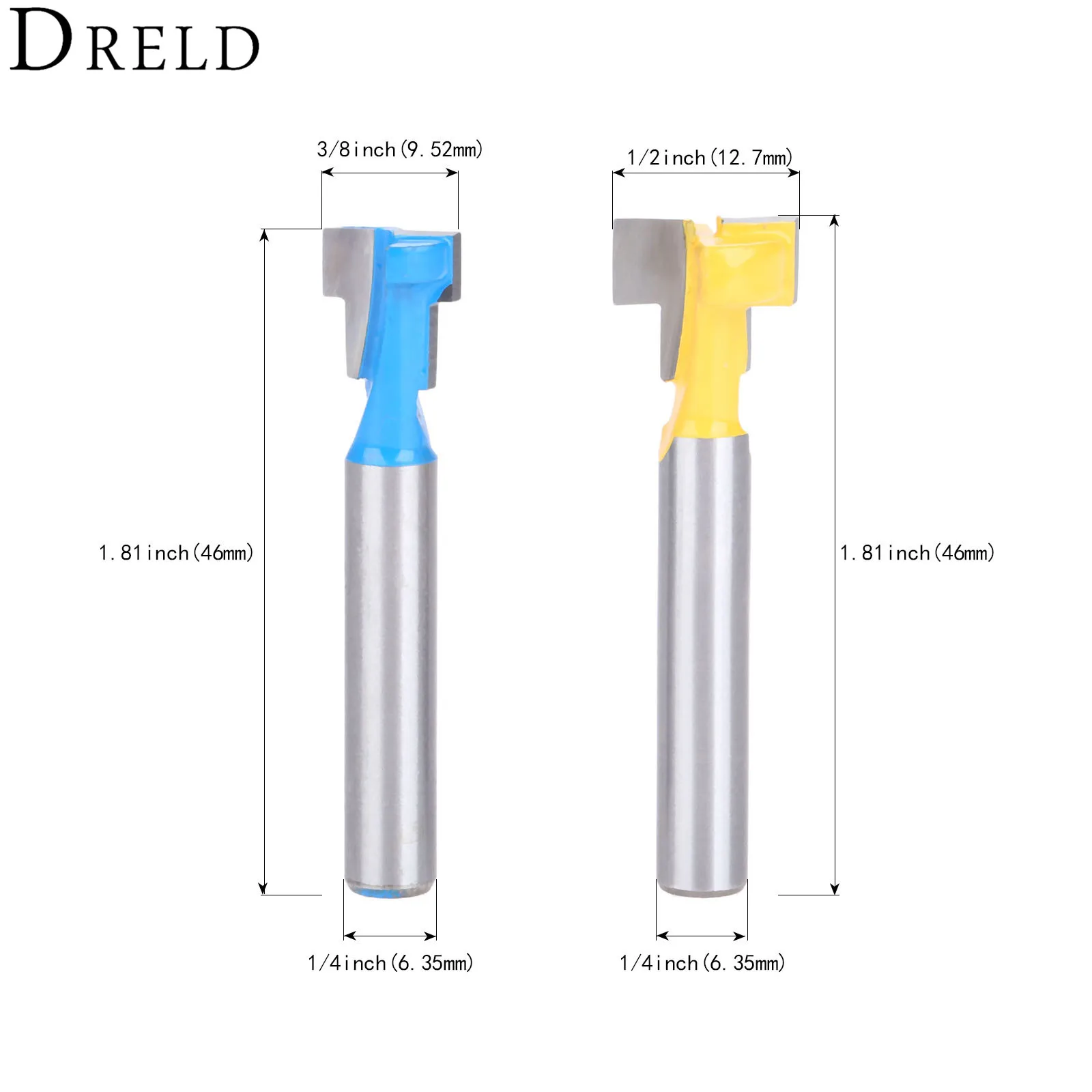 

DRELD 2pcs 1/4" Shank Keyhole T-Slot Woodworking Cutter Router Bit 3/8" & 1/2" Wood Engraving Milling Cutter Tools