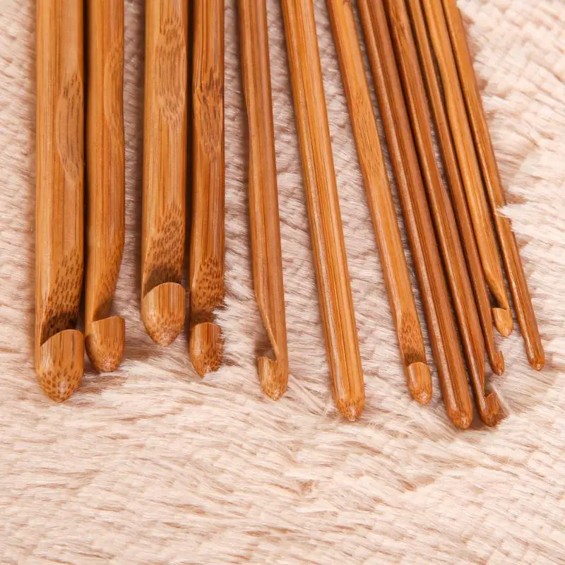12 шт. бамбуковые крючки с ручками для вязания крючком, пряжа для вязания, игла для вязания, деревянные крючки для вязания, аксессуары для вязания