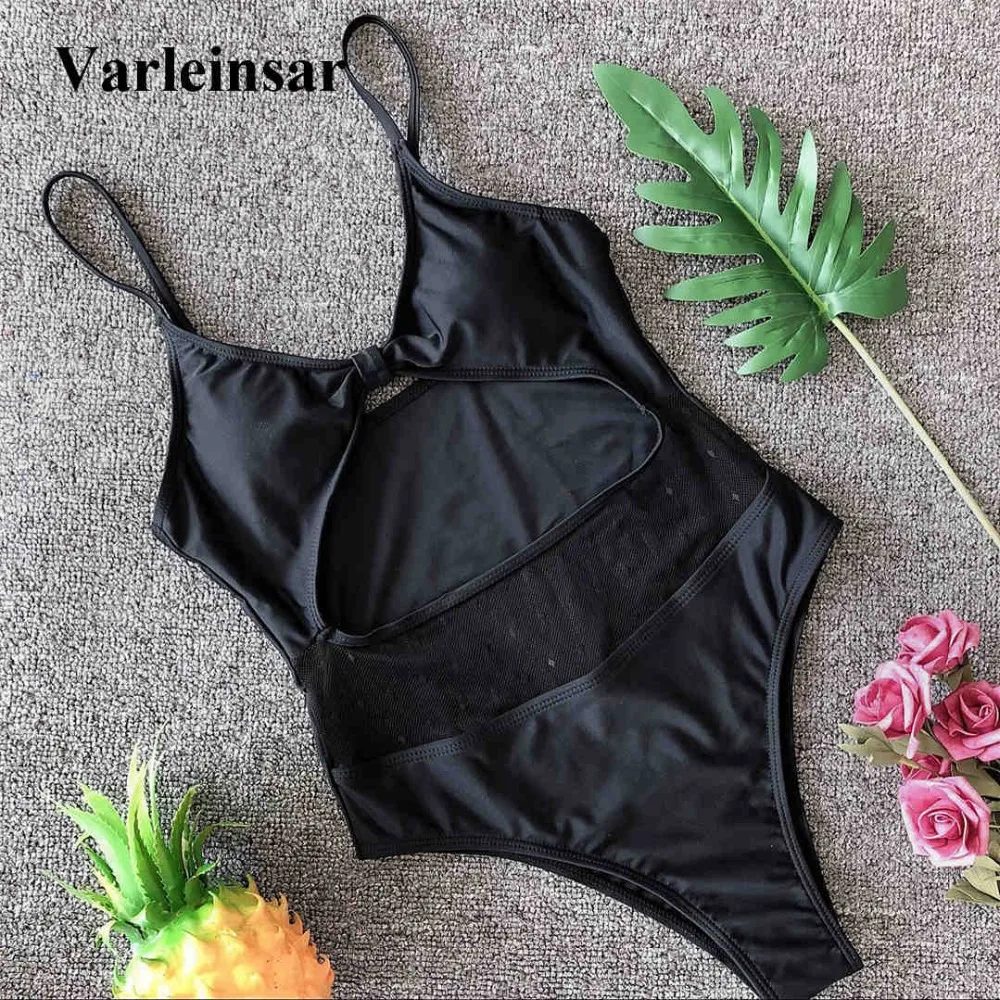 NEW 2019 Women Swimwear Cut Out High Waist One Piece Swimsuit Female Bather Black Bathing Suit