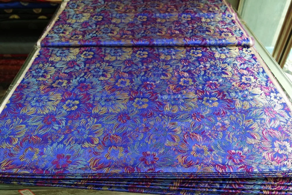chinese silk brocade fabric cheongsam cushion sapphire blue back with