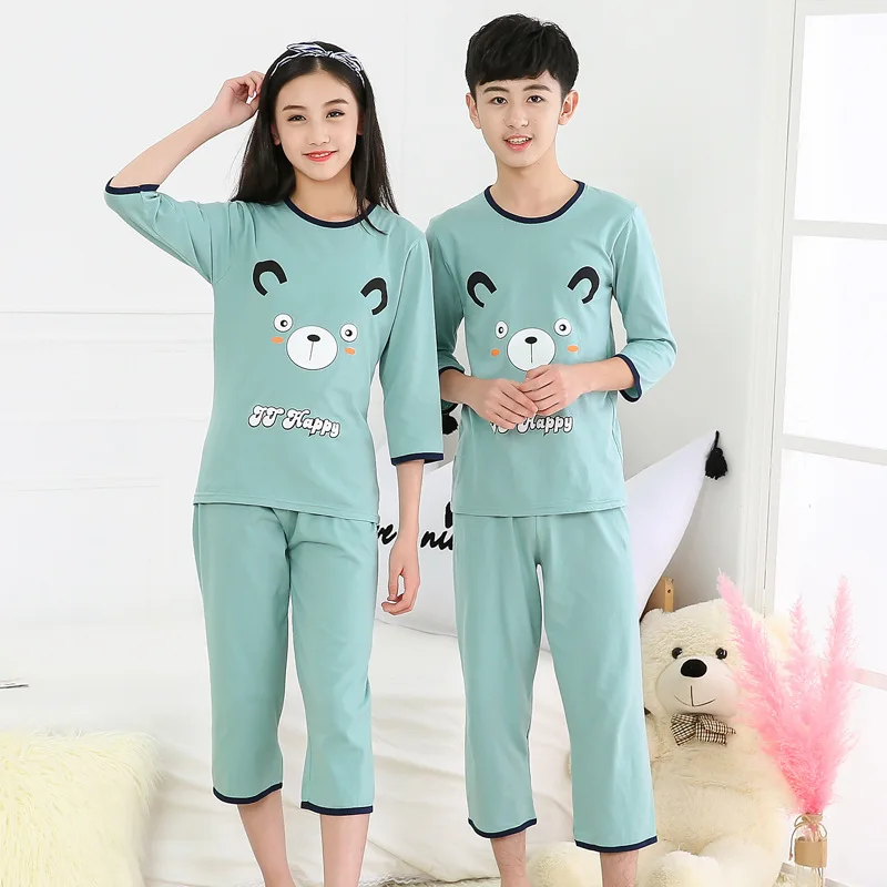 

3-16y Kids Sleepwear Clothes Big Boys Girls Pajamas Sets Cartoon Half Sleeve Cotton Pyjamas Teens Nightwear Clothes Pijamas Suit