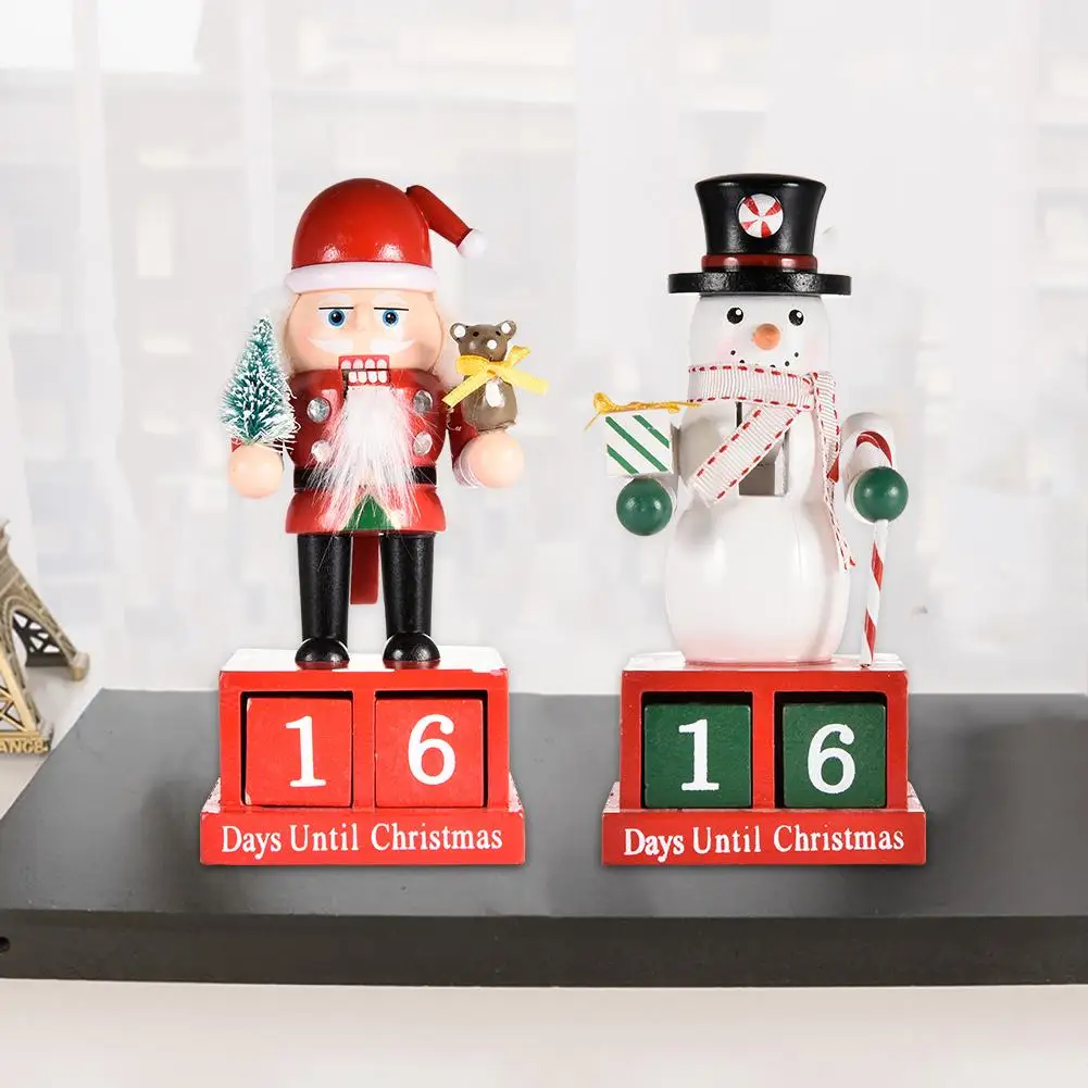 

2Pcs 16cm Christmas Decorations Nutcracker Puppet Advent Calendars Ornaments Wooden Snowman Toy Countdown New Year Date